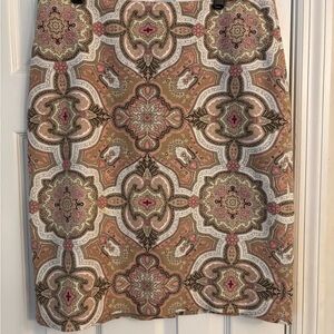 Talbots Paisley Pencil Skirt in Brown and Pink
